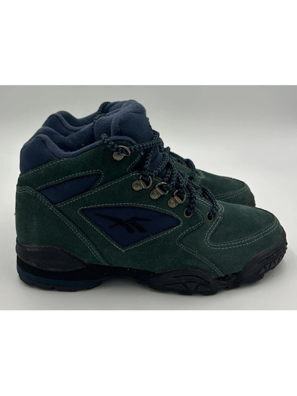 Vintage Reebok RA405KRI Hexalite Hiking Camping Boots Green Suede Leather 7 US